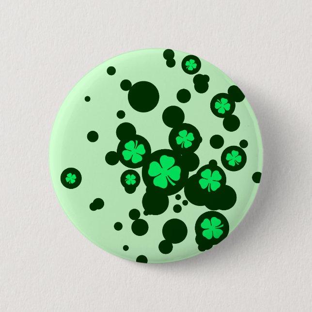 four leaf clover : bubbles : 6 cm round badge (Front)