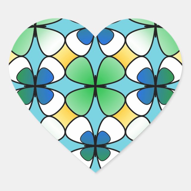 Four Leaf Clover Double Inside Blue Green White Heart Sticker (Front)