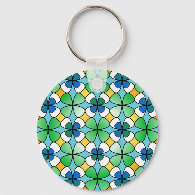 Four Leaf Clover Double Inside Blue Green White Key Ring (Front)