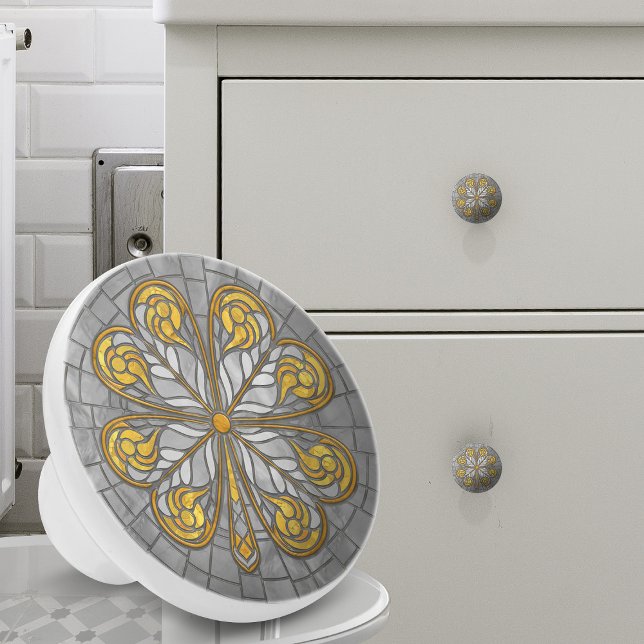 Four-leaf clover - Gold and Pearl Mosaic Ceramic Knob (Creator Uploaded)