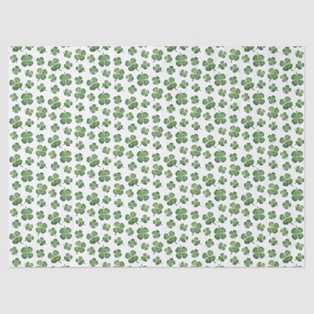 Four Leaf Clover Green And White St Patrick's Day Tissue Paper (Front)