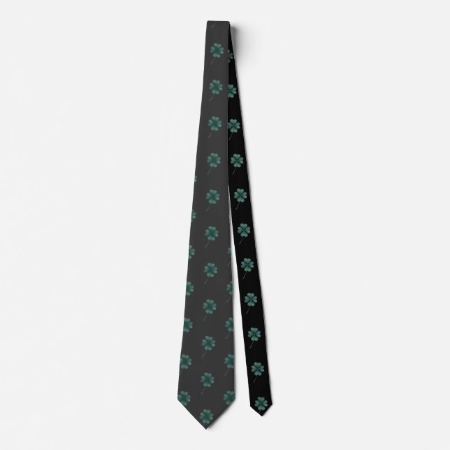 Four Leaf Clover Green On Black Watercolor Tie (Front)