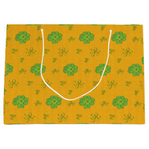 Four-Leaf Clover green orange Large Gift Bag