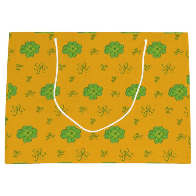 Four-Leaf Clover green orange Large Gift Bag (Front)