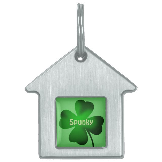 Four Leaf Clover Green Pet ID Tag (Front)