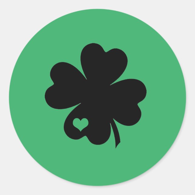 Four Leaf Clover Heart Classic Round Sticker (Front)
