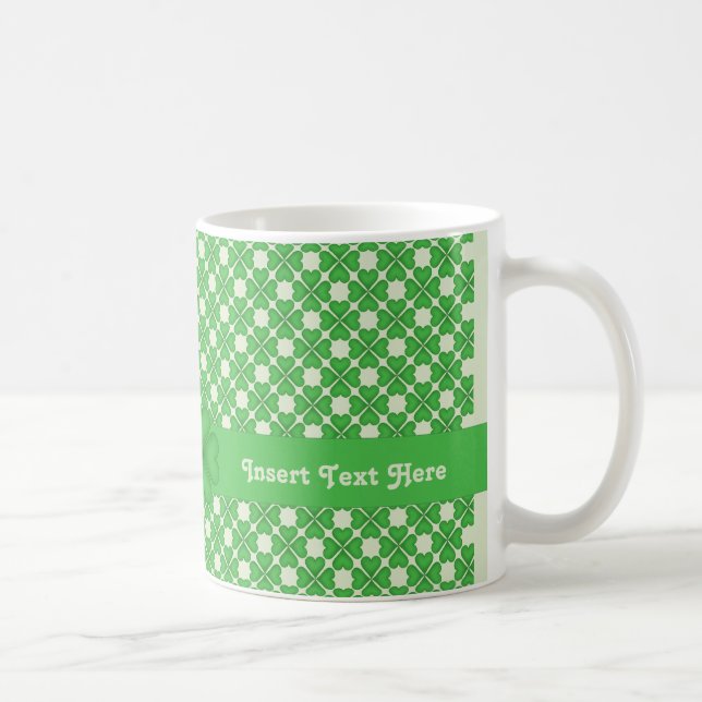 Four leaf Clover Hearts pattern Customisable Coffee Mug (Right)