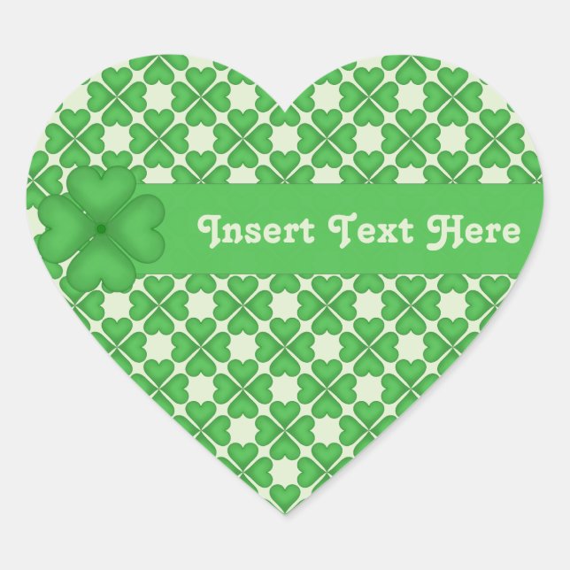 Four leaf Clover Hearts pattern Customisable Heart Sticker (Front)