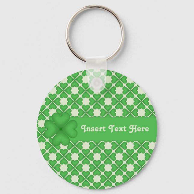 Four leaf Clover Hearts pattern Customisable Key Ring (Front)