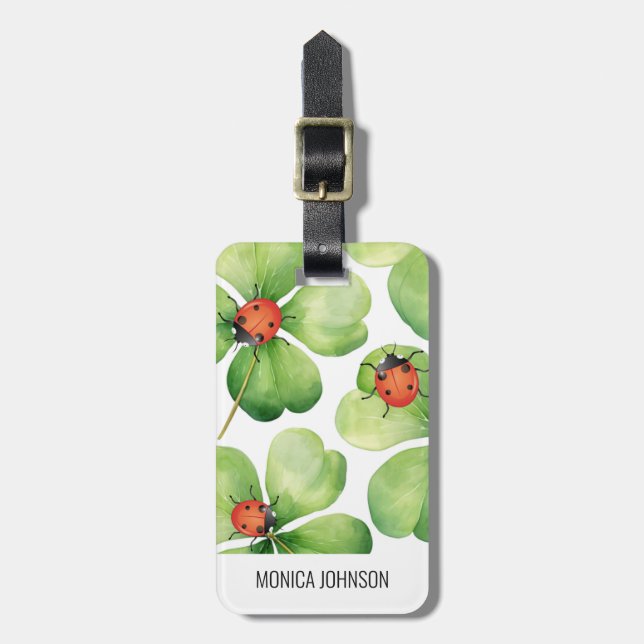 Four Leaf Clover Lady Bug Name  Luggage Tag (Front Vertical)