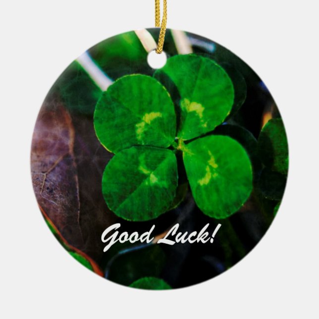 Four Leaf Clover Lucky Ceramic Tree Decoration (Front)