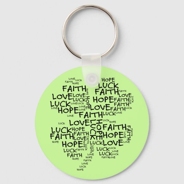 Four Leaf Clover Meaning: Hope, Faith, Love, Luck Key Ring (Front)