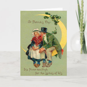 Four Leaf Clover Moon Leprechaun Shamrock Card