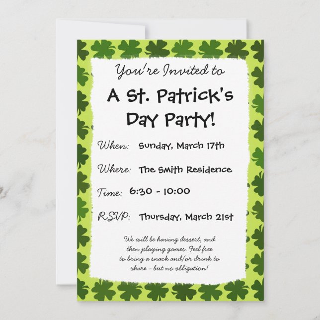 Four Leaf Clover Pattern Invitation (Front)