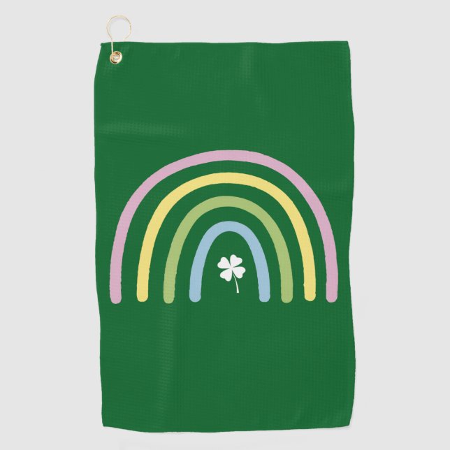 Four Leaf Clover Rainbow St Patrick's Day  Golf Towel (Front)