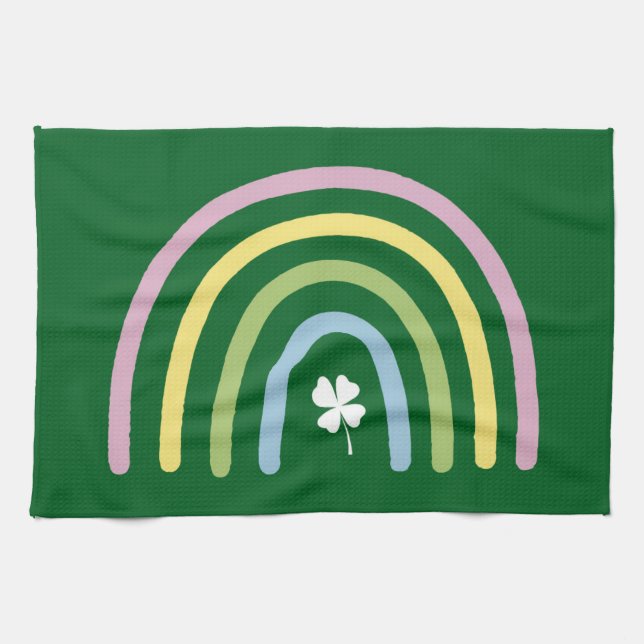 Four Leaf Clover Rainbow St Patrick's Day  Tea Towel (Horizontal)