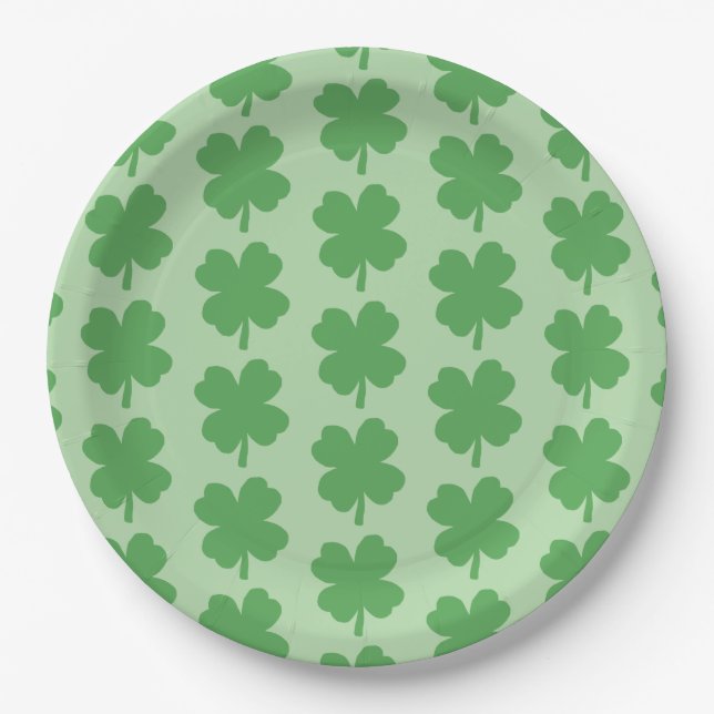 Four Leaf Clover Shamrock Irish St Patricks Day Paper Plate (Front)
