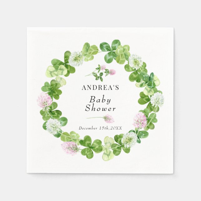 Four Leaf Clover | Shamrock Leaves |  Baby Shower Napkin (Front)