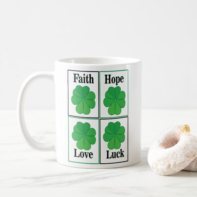 Four Leaf Clover St Patricks Day Four Leaf Clover Coffee Mug (With Donut)