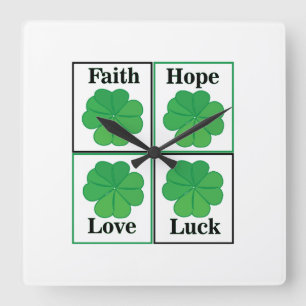 Four Leaf Clover St Patricks Day Four Leaf Clover Square Wall Clock