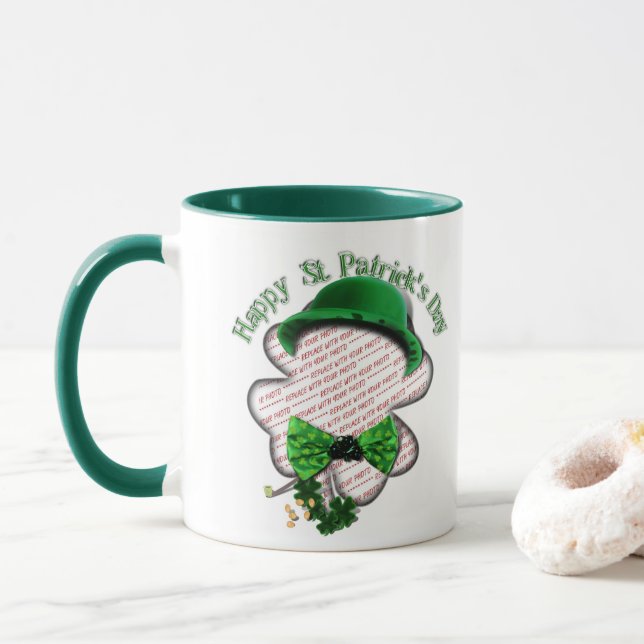 Four Leaf Clover St Patrick's Day Photo Mug (With Donut)