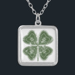 Four Leaf Clover St. Patrick's Day Silver Plated Necklace<br><div class="desc">This product features an illustration of a lucky green four leaf clover decorated with shapes and a distressed appearance.</div>