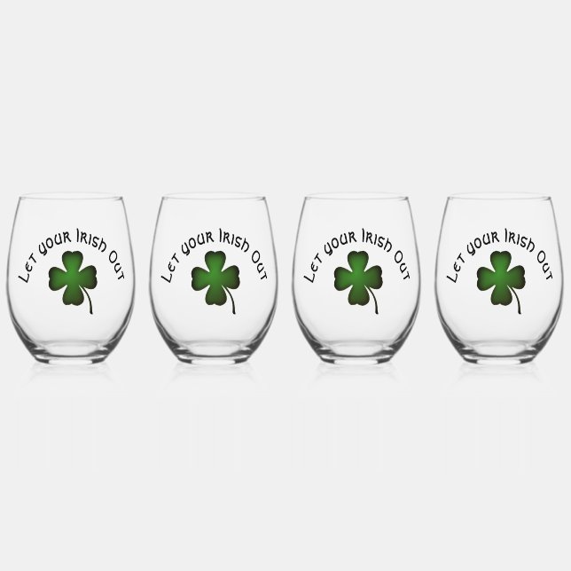 Four Leaf Clover Stemless Wine Glass (Front)