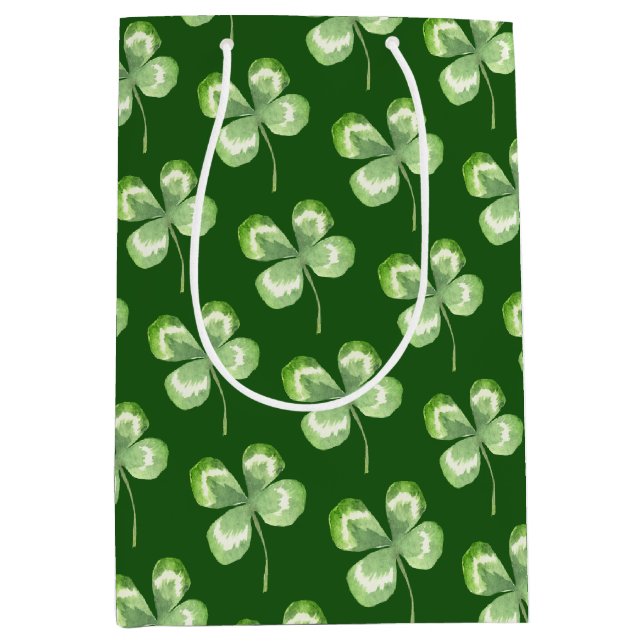 Four Leaf Clover Watercolor Medium Gift Bag (Front)