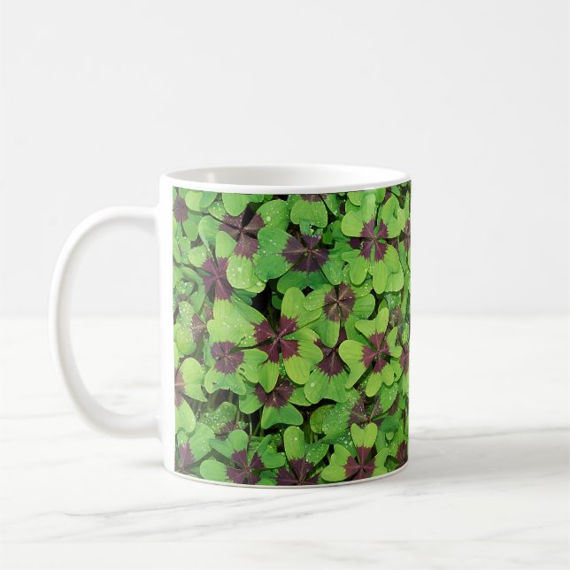  Four Leaf Clover with Dew, St. Patricks Day Coffee Mug (Left)