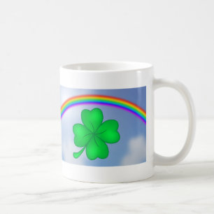 four-leaf clover with rainbow coffee mug