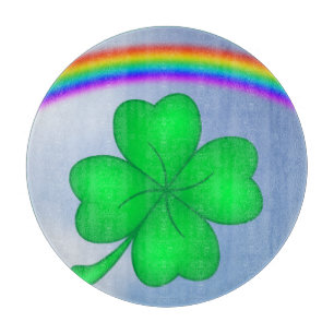 four-leaf clover with rainbow cutting board