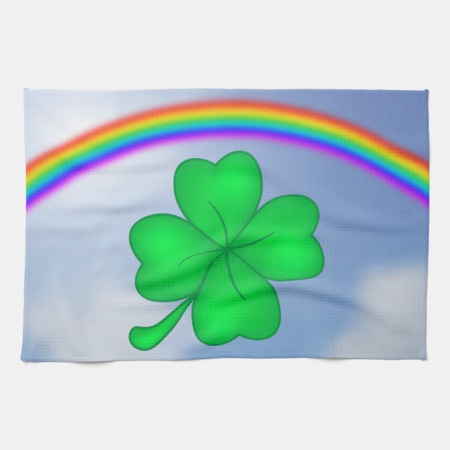four-leaf clover with rainbow tea towel (Horizontal)