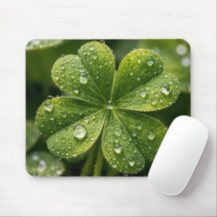 Four-leaf Clover With Raindrops Mouse Pad