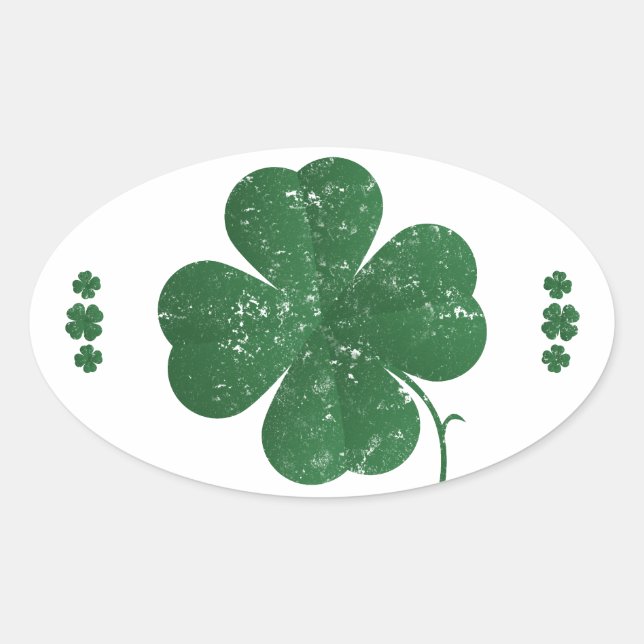 Four Leaf Clovers - vintage style Oval Sticker (Front)