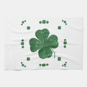 Four Leaf Clovers - vintage style Tea Towel