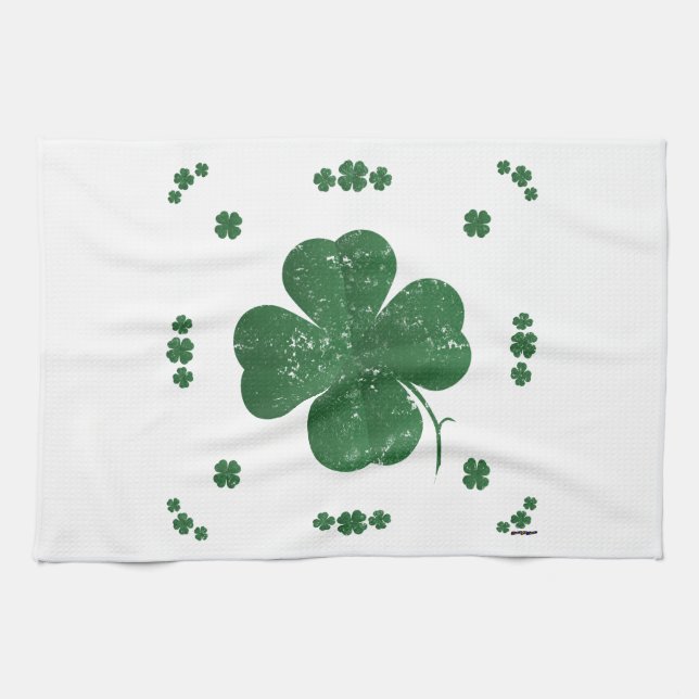 Four Leaf Clovers - vintage style Tea Towel (Horizontal)