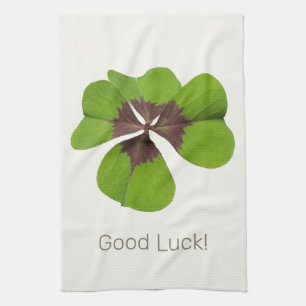 Four Leaf Lucky Clover St Patricks Day Good Luck Tea Towel