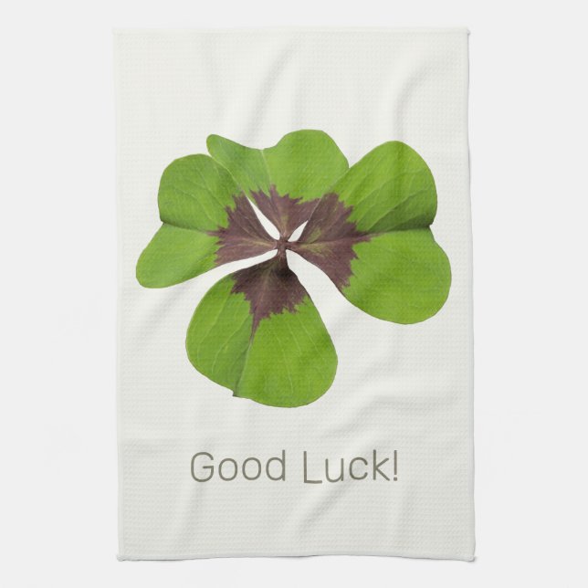 Four Leaf Lucky Clover St Patricks Day Good Luck Tea Towel (Vertical)