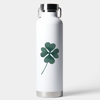 Four Leaf Single Clover Green Watercolor Water Bottle