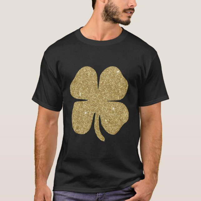 Four Leave Clover Glitter Effect St Patricks Day T-Shirt (Front)