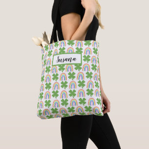 Four Leave Clovers and Rainbows Pattern Tote Bag