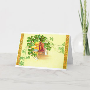 Four leaved clover and horseshoe holiday card
