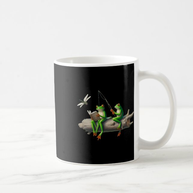 Four Legs Frog On A Log Frog Fishing Dragonfly Rea Coffee Mug (Right)