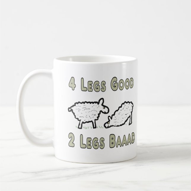 Four Legs Good Funny Sheep Pun Coffee Mug (Left)