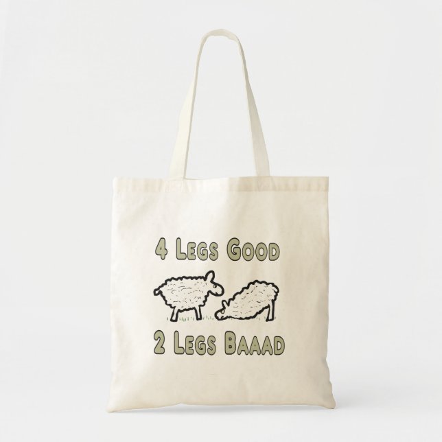 Four Legs Good Funny Sheep Pun Tote Bag (Front)