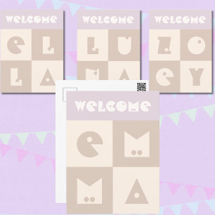 Four letter newborn baby girl name congratulation postcard