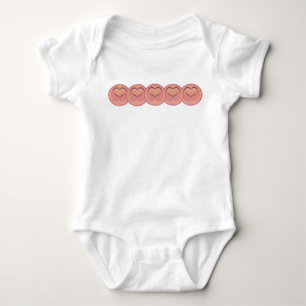Four Linked Salmon Colour Heart Artwork Row Baby Bodysuit