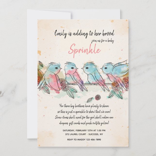 Four Little Birds Invitation (Front)