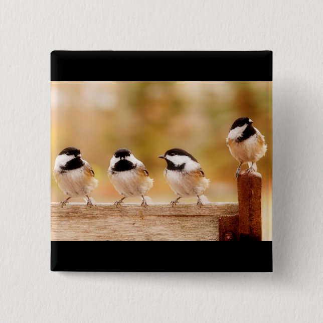 Four little chickadees 15 cm square badge (Front)