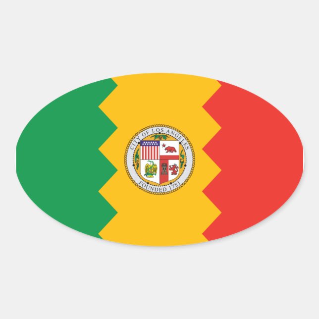 FOUR Los Angeles Flag Oval Sticker (Front)